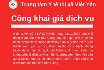Công khai giá dịch vụ theo Nghị quyết 111/NQ-HĐND ngày 11/12/2024 của HĐND tỉnh Bắc Giang