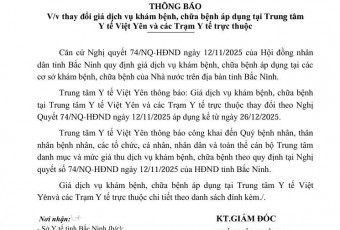 Thông báo thay đổi giá dịch vụ khám, chữa bệnh Thông báo thay đổi giá dịch vụ khám, chữa bệnh