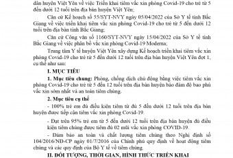 TTYT Việt Yên triển khai kế hoạch tiêm vắc xin phòng Covid – 19 đợt 1 cho trẻ em từ 5 đến dưới 12 tuổi
