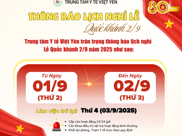 THÔNG BÁO NGHỈ LỄ QUỐC KHÁNH 2/9