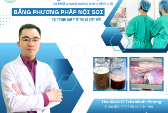 Hút 6,5 lít dịch từ khối u nang buồng trứng khổng lồ cho bệnh nhân 19 tuổi bằng phương pháp nội soi tại TTYT thị xã Việt Yên