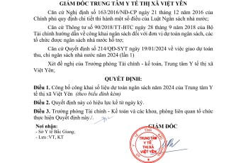 TTYT thị xã Việt Yên công khai dự toán ngân sách năm 2024